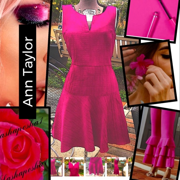 Ann Taylor Dresses & Skirts - Ann Taylor beautiful Dress magenta flare great material Ruffle Shift Pink sz4